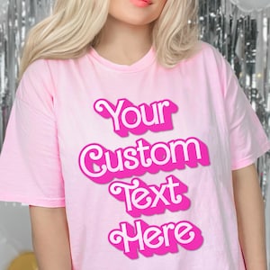Custom Text Pink Party Shirt, Comfort Colors TShirt, Girls Trip Bachelorette Party Fashion Doll Font Tee, Personalized Birthday Gift for Kid