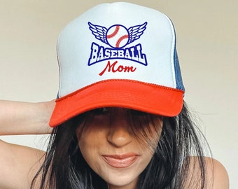 Baseball Mom Trucker Hat, Baseball Mama Snapback Foam Cap, Sporty Mothers Day Hat, Sport Game day Softball Merch, Mom Christmas Gift for Her