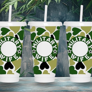 Military Army Wife SVG Starbucks Cup Wrap Svg, Camo Hearts 24oz Venti Cold Cup Full Wrap Tumbler Svg files for Cricut, Instant Download