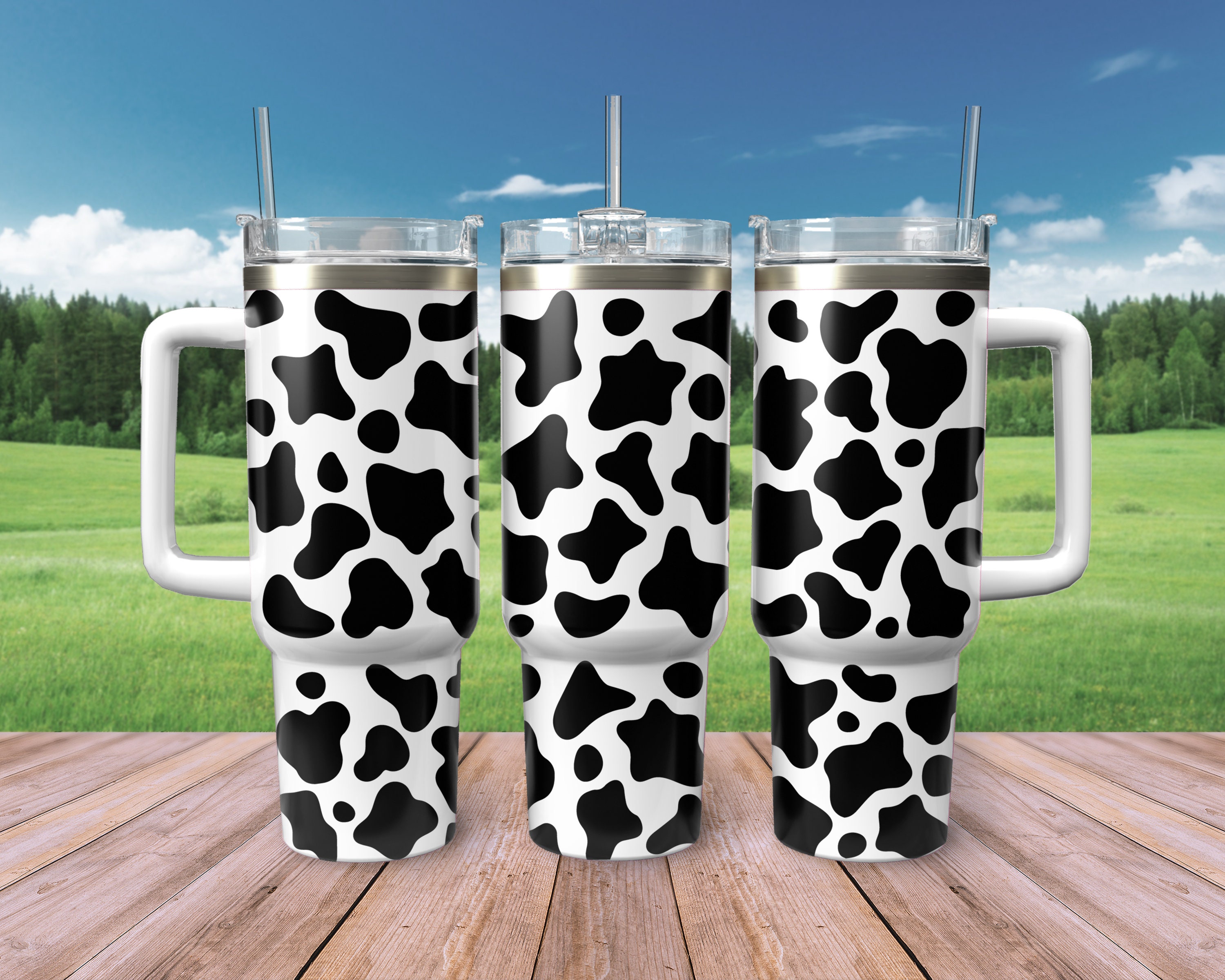 Cow Print 40oz Tumbler Wrap SVG: Farmhouse Stanley Cup (digital