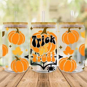 Trick or Treat SVG Libbey Glass Wrap Svg, Pumpkin Fall Halloween 16oz Libby Can Beer Full Wrap cup svg files for Cricut, Instant Download