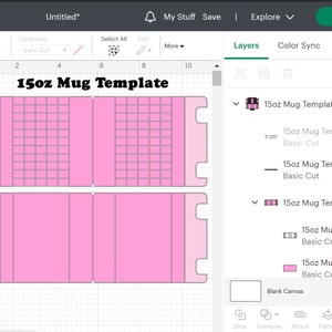 Peut inclure: Un mod&egrave;le de conception num&eacute;rique pour une tasse de 15 oz. Le mod&egrave;le est divis&eacute; en trois sections, chacune avec une grille de carr&eacute;s. Le mod&egrave;le est rose et pr&eacute;sente un effet de d&eacute;grad&eacute;.