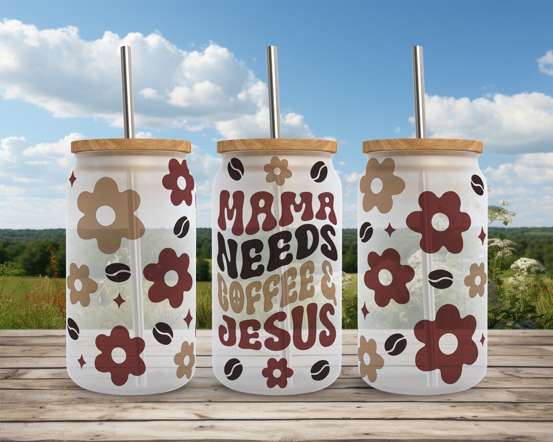 Mom Christian Coffee Svg Libbey Glass Wrap Svg, Mama Floral Jesus Bible ...