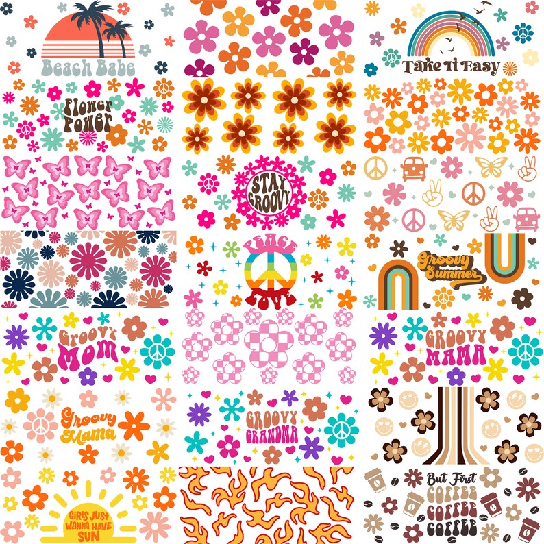 Retro Groovy Summer Svg Libbey Glass Can Wrap Svg Bundle, Boho Hippie ...