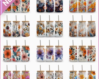 Vintage Floral Libbey Glass Wrap: 16 oz Tumbler PNG (Digital Download)