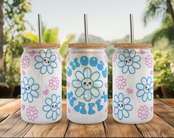 Boho Flower Libbey Glass Wrap SVG: Retro Spring Cup Design (Digital Download)