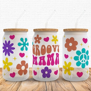 Groovy Mama SVG Libbey glass Wrap Svg, Summer Boho Mothers Day mom life 16 oz Libby Beer Can Full Wrap cup svg files for Cricut PNG Download