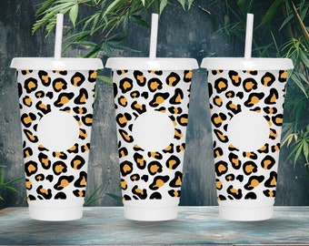 Leopard Cheetah Print Starbucks Cup Wrap SVG: 24oz Venti Tumbler (Digital Download)