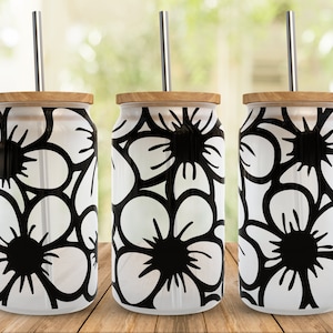 Spring Floral Svg Libbey glass Wrap Svg, Boho Spring Flower 16oz Libby Beer Can Full Wrap cup svg files for Cricut, Instant Digital Download