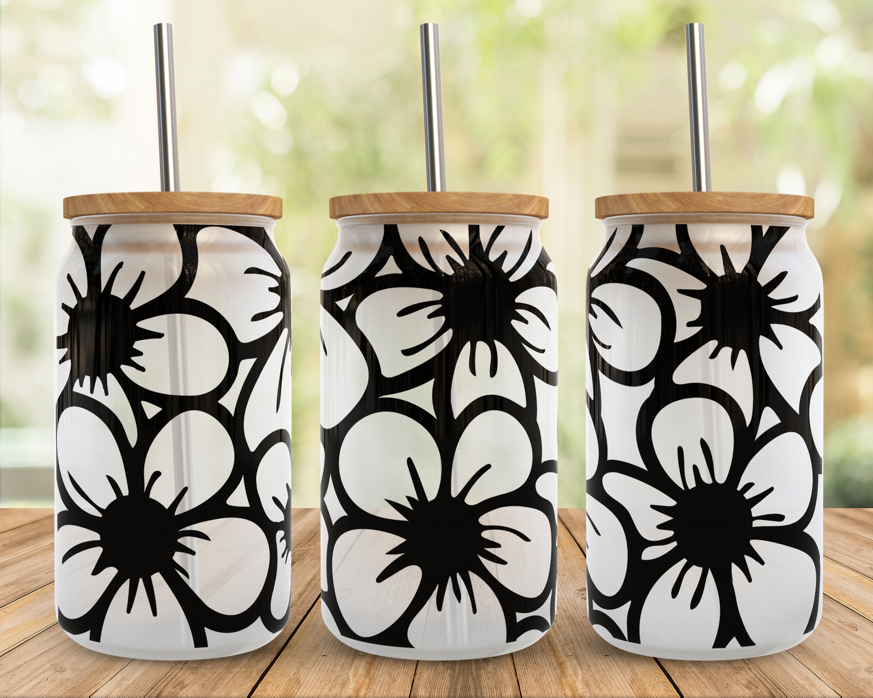 Floral Libbey Glass Wrap SVG: Boho Spring Flower, 16oz Can (digital ...