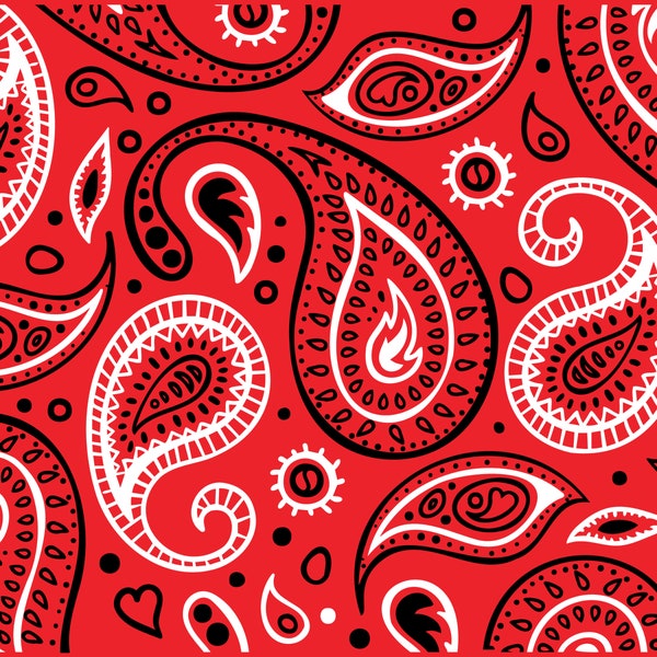 Red Paisley Bandana Pattern Svg files for Cricut, Svg for Shirts, Silhouette Cut File, Sublimation Printable Decal, Instant Digital Download