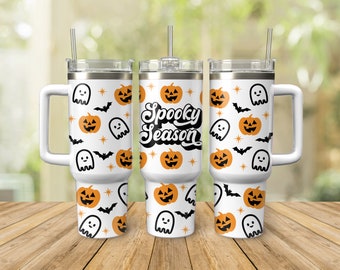 Gruselige Jahreszeit SVG 40 Unzen Stanley Tumbler Wrap SVG, Geist Lustige Halloween Herbst Kürbis 40 Unzen Stanley Tumbler Cup Wrap SVG-Dateien für Cricut, Png