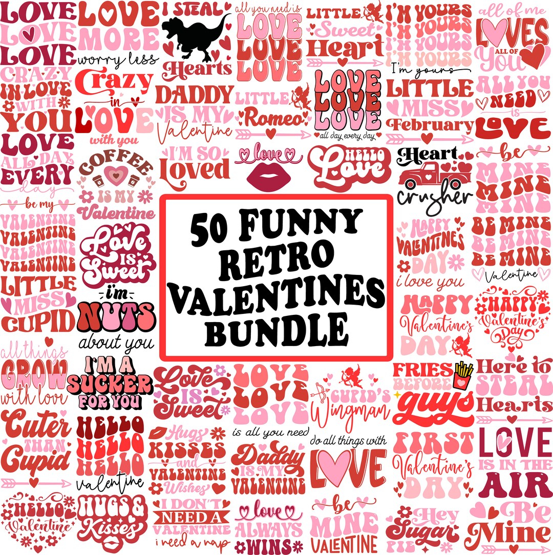 Valentines Day Svg Mega Bundle, Funny Cute Retro Trendy Heart Love Xoxo ...