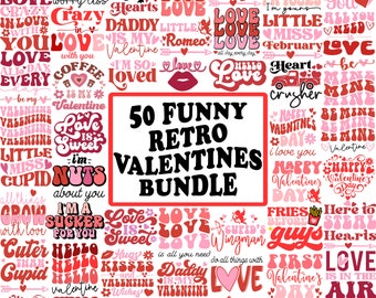 Mega bundle in formato Svg di San Valentino, divertente carino retrò alla moda cuore amore Xoxo Valentine camicie in formato SVG, file in formato SVG per Cricut, sublimazione Png Clipart