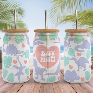 Junge Mama SVG Dinosaurier Libbey Glas Wrap SVG, Junge Mama, Mom Life SVG 16 oz Libby Beer Can Full Wrap Cup svg-Dateien für Cricut, Instant Download