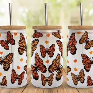 Monarch Butterfly Libbey Glass Wrap SVG: Boho Beer Can File for Cricut (Digital Download)