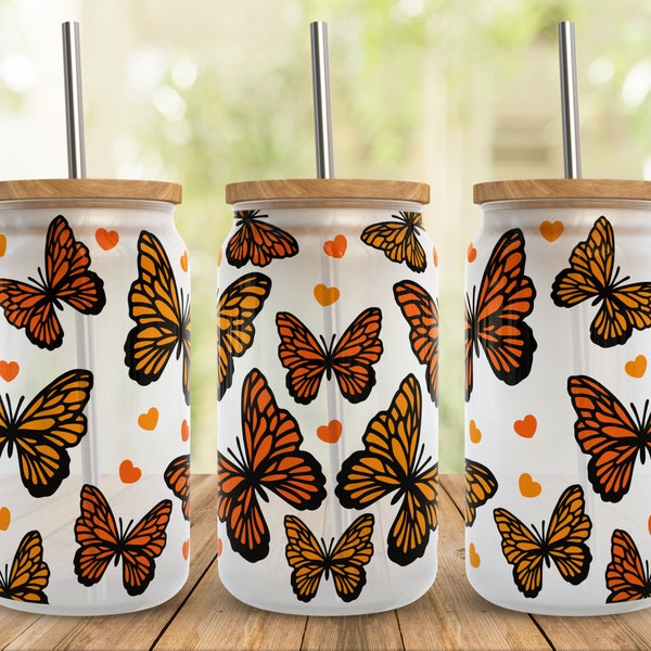 Monarch Butterfly SVG Libbey Glass Wrap Svg, Boho butterflies 16oz Libby Beer Can Full Wrap svg files for Cricut, Instant Digital Download