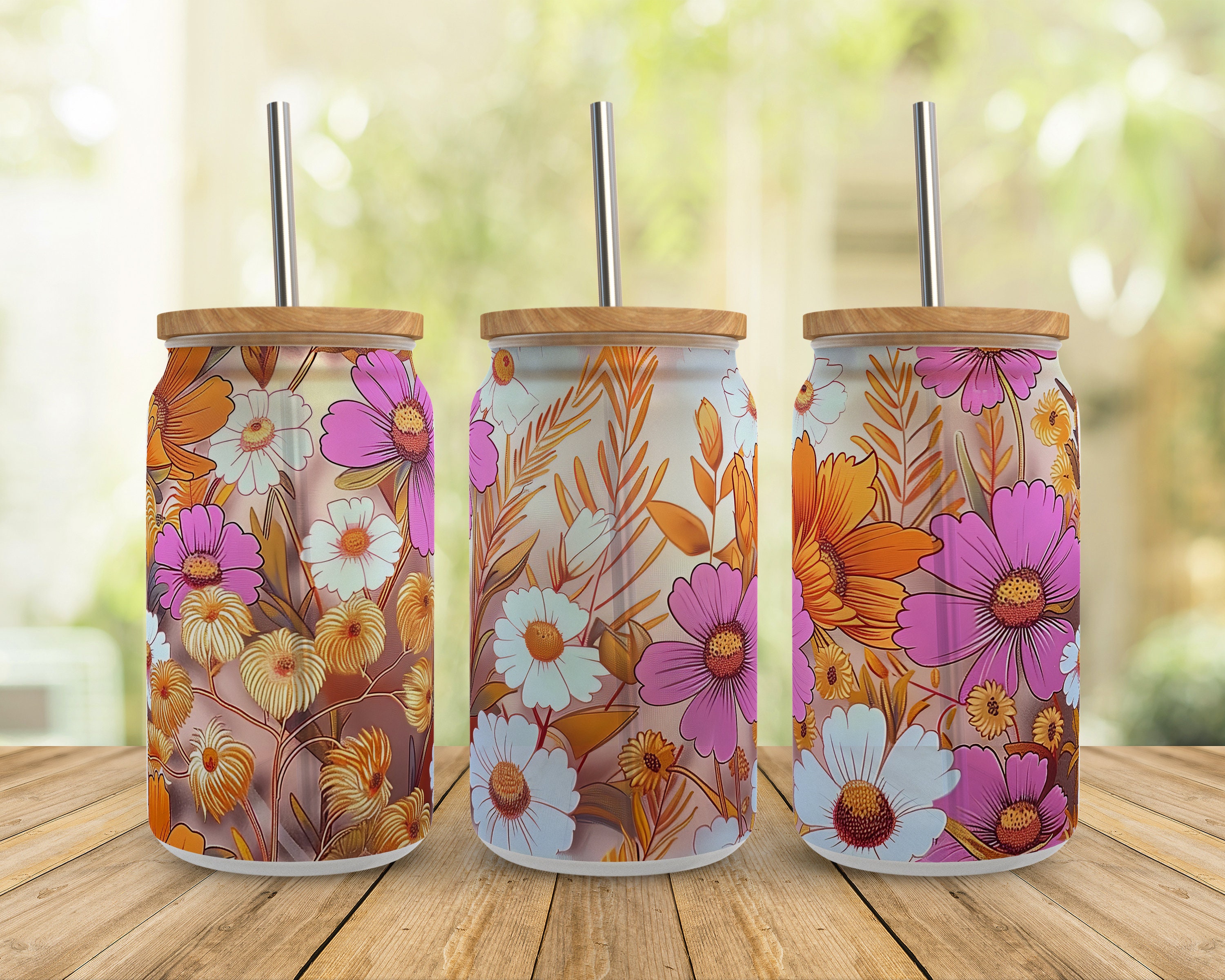 Vintage Floral Libbey Glass Wrap: 16 Oz Tumbler PNG (digital Download ...