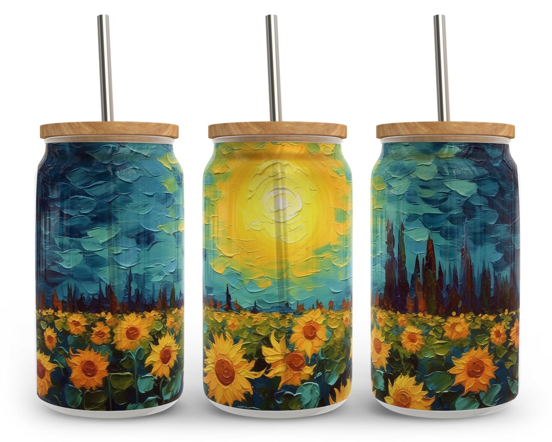 3d Paint Sunflower Libbey Glass Wrap Png Sublimation Designs, Van Gogh ...