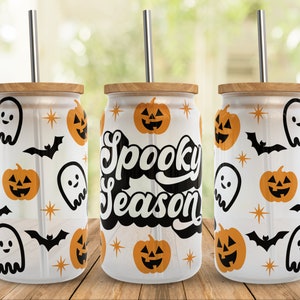 Spooky Season SVG Libbey Glass Wrap Svg, Ghost Funny Halloween Fall Pumpkin 16oz Libby Can Beer Full Wrap cup svg files for Cricut, Download