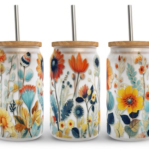 Wildblumen Libbey Glass Wrap PNG: Boho Floral Tumbler Design (Digitaler Download)