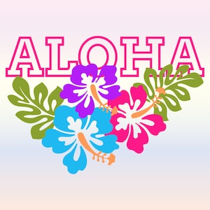 Aloha Hawaii Hibiscus Svg files for Cricut, Hawaiian Beach Summer Vacation svg for shirts, Sublimation Png Clipart Sticker, Instant Download