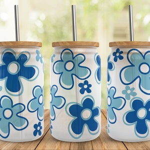 Groovy Boho Flower SVG Libbey glass Wrap Svg, Y2k Summer Trendy Floral 16oz Libby Can Beer Full Wrap Cup svg files for Cricut Download