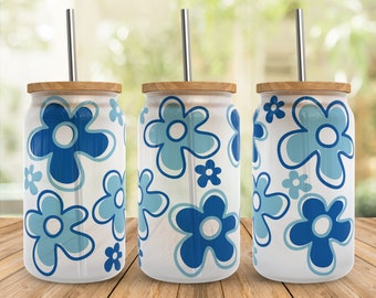 Groovy Floral Libbey Glass Wrap SVG: Y2K Flower Cup Design (Digital Download)