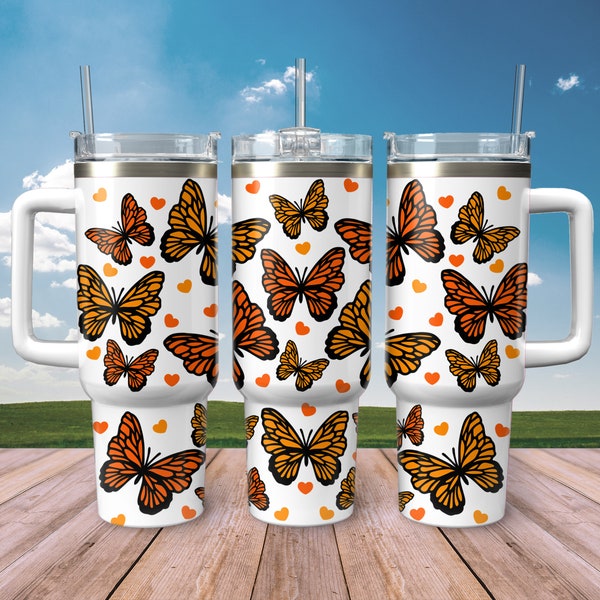 40 oz Tumbler Wrap Svg Monarch Butterfly Svg, Boho Spring Flower 40oz Stanley Tumbler Cup Wrap Svg files for Cricut Instant Digital Download