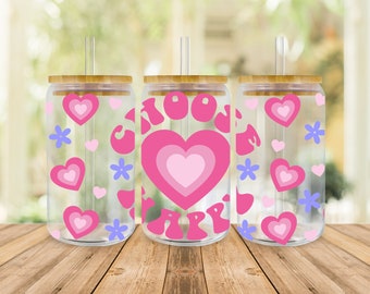 Choose Happy Libbey Glass Wrap SVG: Groovy Boho Design (Digital Download)