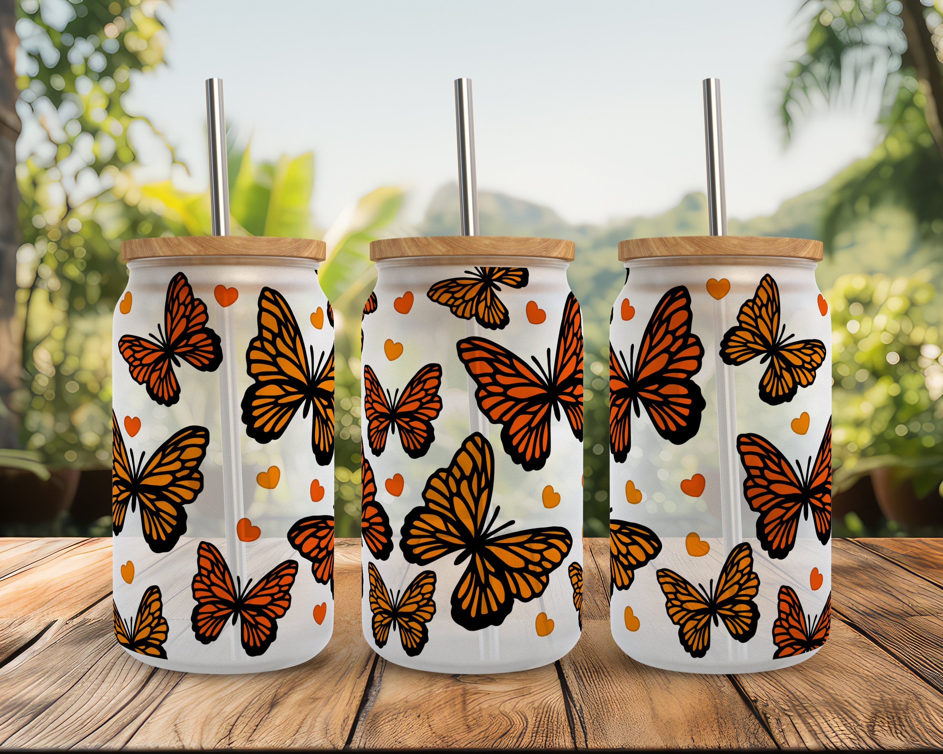 Butterfly Libbey Glass Wrap SVG Bundle: Spring Boho 16oz Can (digital ...