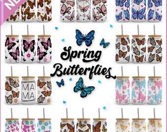 Butterfly Libbey Glass Wrap SVG Bundle: Spring Boho 16oz Can (Digital Download)