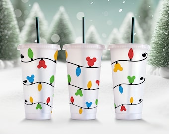 Christmas Lights Svg Starbucks Cup Wrap Svg, Winter Merry and Bright 24oz Venti Cold Cup Full Wrap Tumbler Svg files for Cricut Download