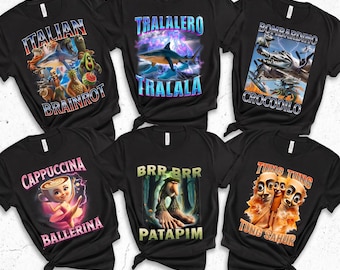 Brainrot Shirt, Funny Italian Brainrot Kids Adult Meme tShirt Halloween Birthday Christmas Gift, Tralalero Tralala, Tung Tung tung Sahur Tee