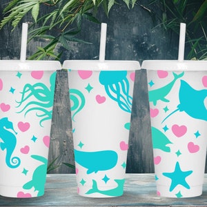 Sea Animals SVG Starbucks Cup Wrap Svg, Fish Ocean Beach Summer 24oz Venti Cold Cup Full Wrap tumbler Svg files for Cricut, Instant Download