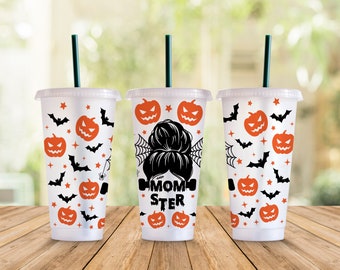 Momster SVG Starbucks Cup Wrap Svg, Funny Mom Halloween SVG 24oz Venti Cold Cup Full Wrap tumbler Svg files for Cricut, Instant Download