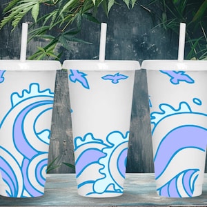 Beach Waves SVG Starbucks Cup Wrap Svg, Summer Ocean 24oz Venti Cold Cup Full Wrap tumbler pliki Svg dla Cricut, natychmiastowe pobieranie cyfrowe