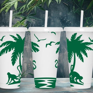 Tropical Beach SVG Starbucks Cup Wrap Svg, Summer Palm trees 24oz Venti Cold Cup Full Wrap tumbler Svg files for Cricut, Instant Download