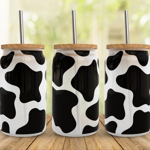 Cow Print 16 oz Glass Can Cup