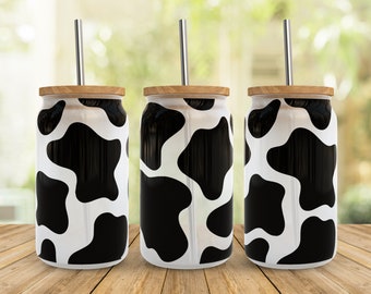 Cow Print Libbey Glass Wrap SVG: Farmhouse 16oz Can (Digital Download)