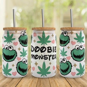 Funny Weed Stoner SVG Libbey Glass Wrap Svg, Doobie Monster 420 16oz Libby Can Beer Full Wrap cup svg files for Cricut, Instant Download