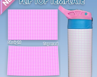 Modèle de bouteille d’eau Flip Top Sippy Cup pour enfants de 12 oz, modèle de gobelet à couvercle rabattable, fichiers Png Svg de sublimation de gobelet conique droit pour Cricut