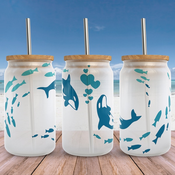 Tiburón ballena Libbey Glass Wrap SVG: Diseño de playa oceánica (Descarga digital)