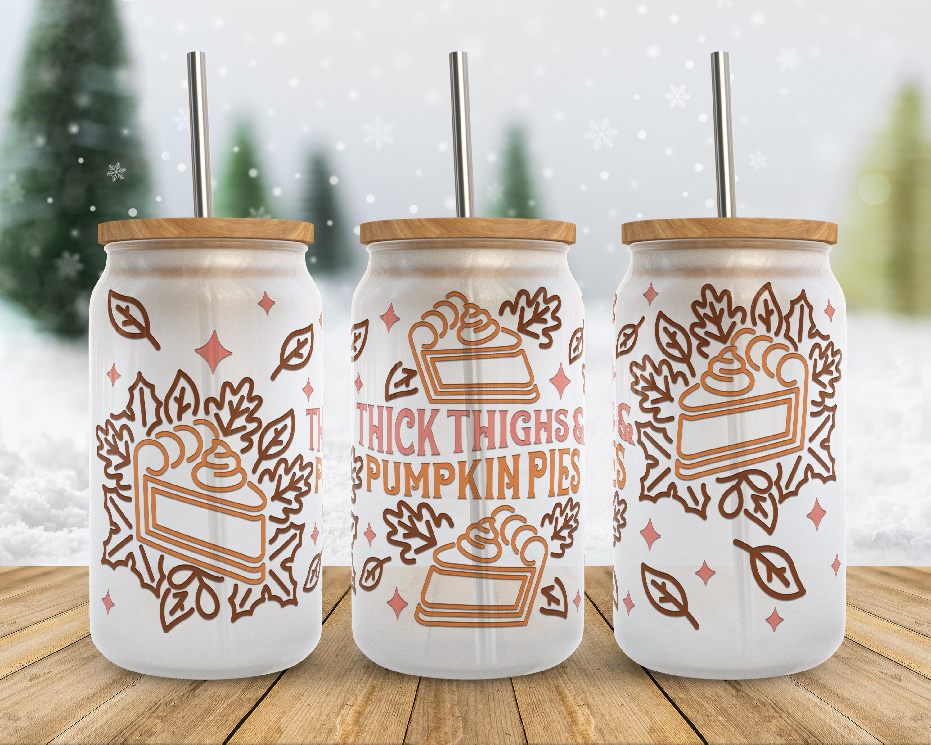 16oz Fall Leaves Iced Coffee Glass Can, Fall Tumbler, Thanksgiving Tumbler,  Gift For Her, Fall Mug with Bamboo Lid & Straw #100045 Sayers & Co.