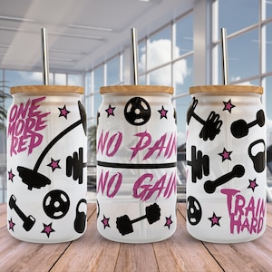 Fitness Exercise SVG Libbey glass Wrap Svg, Gym Fuel Workout Motivational 16 oz Libby Beer Can Full Wrap cup svg files for Cricut, Download