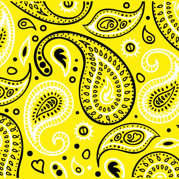 Yellow Paisley Bandana Pattern Print Svg files for Cricut, Boho Cut File, Sublimation Designs, Png Clipart, Printable Decal Instant Download