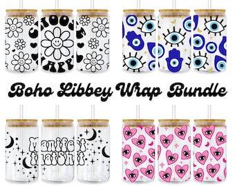 Boho Libbey Glass Wrap SVG Bundle: Evil Eye, Celestial (Digital Download)