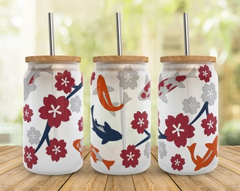 Koi Cherry Blossom Libbey Glass Wrap SVG: 16oz Can Template (Digital Download)