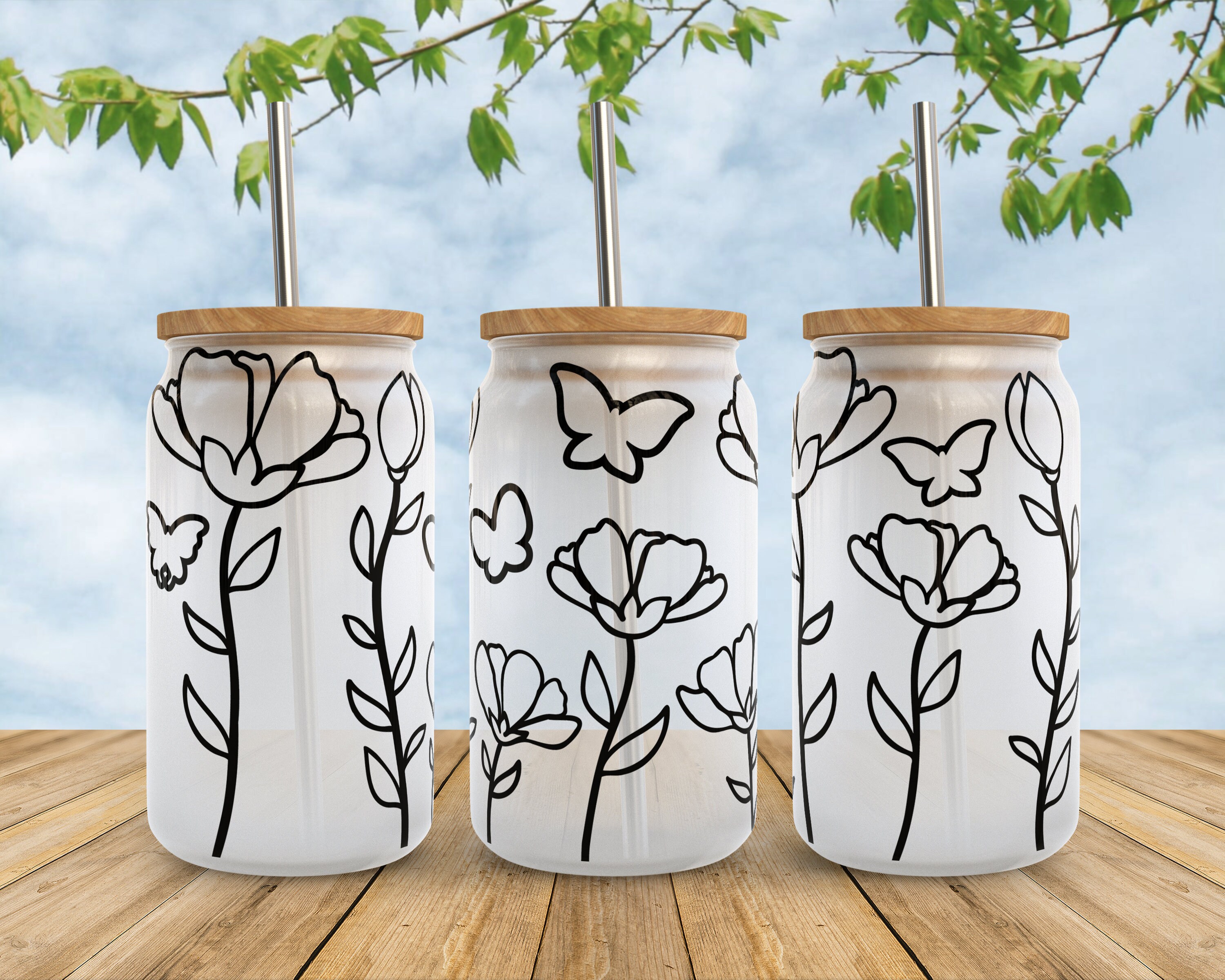 Wildflower Butterfly SVG Libbey Glass Wrap Svg, Boho Spring Flower ...