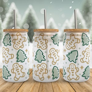 Christmas tree Gingerbread Svg Libbey Glass Wrap Svg, Funny Retro Christmas 16 oz Libby Beer Can Full Wrap Cup svg files for Cricut Download